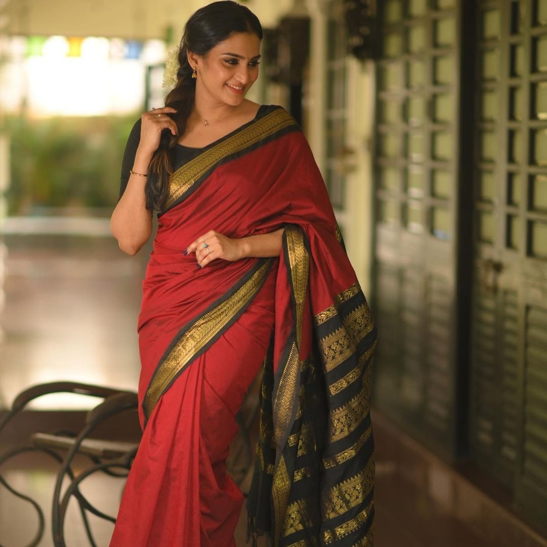 Dark Red with Black beauty kalyani cotton saree