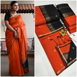 Elegance Brick orange with black color Maheshwari silk cotton saree
