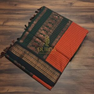 Orange & Bottle Green Kalyani Cotton Saree