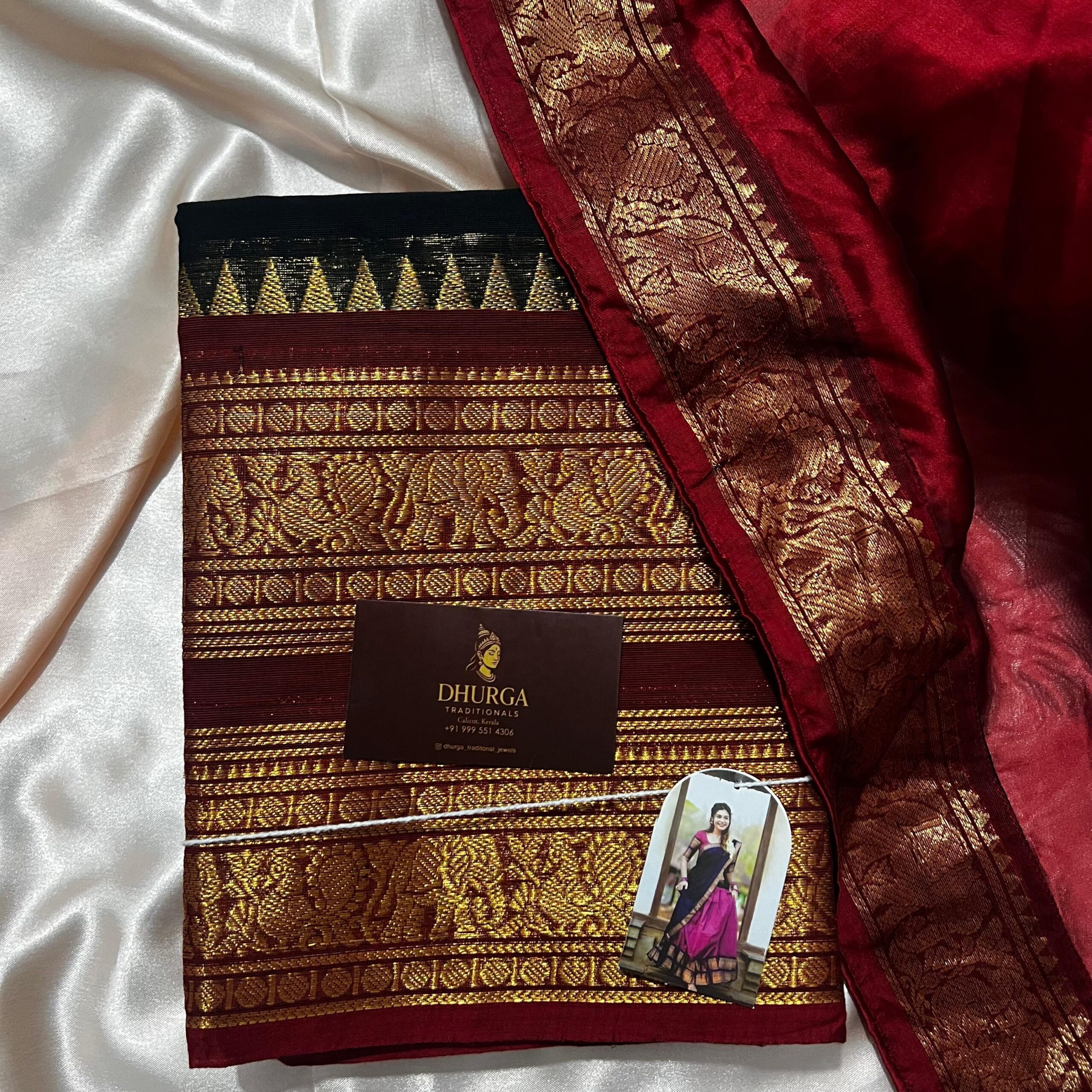 Handloom Black & Maroon Kanchi Cotton Half Saree - Image 2