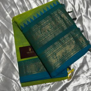 Handloom Pachapayar & Sea Green Kanchi Cotton Saree