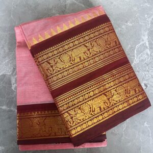Handloom Pink & Maroon Kanchi Cotton Saree