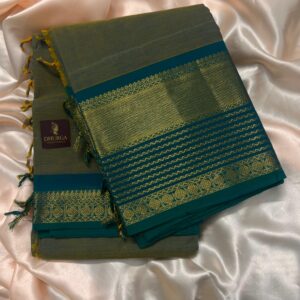 Handloom Dual tone & Peacock Blue Kanchi Cotton Saree