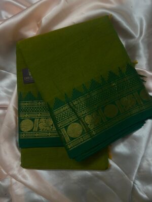 Handloom Light Green And Dark Green Kanchi Cotton Saree