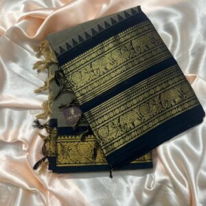 Handloom Ash & Black Kanchi Cotton Saree