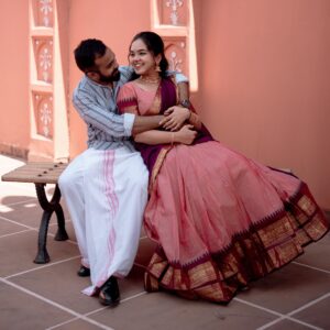 Handloom Onion Pink & Violet Kanchi Cotton Half Saree