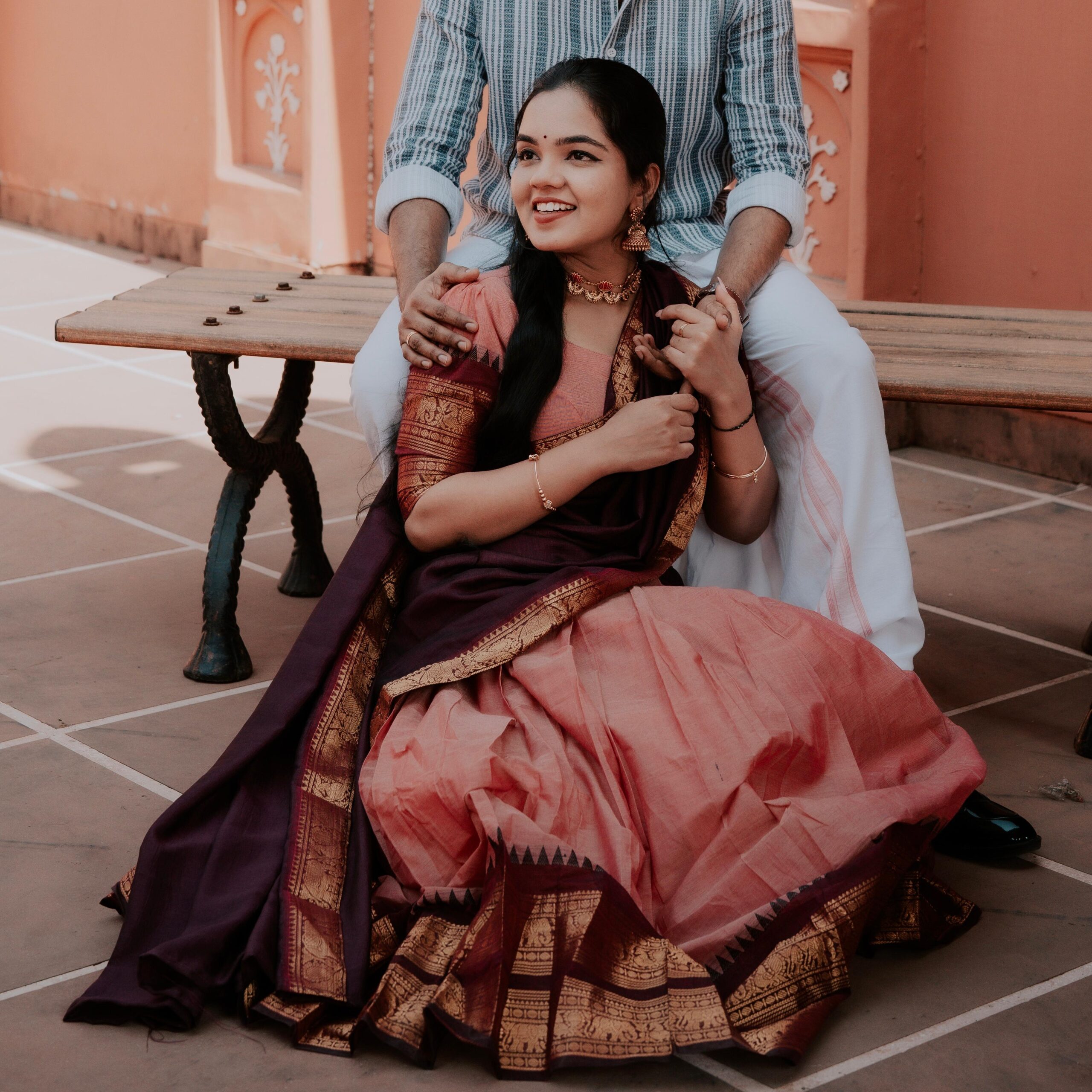 Handloom Onion Pink & Violet Kanchi Cotton Half Saree - Image 2