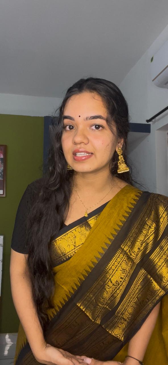 Handloom Mustard Yellow & Black Kanchi Cotton Saree - Image 2