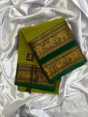 HANDLOOM PACHA PAYAR & DARK GREEN KANCHICOTTON SAREE