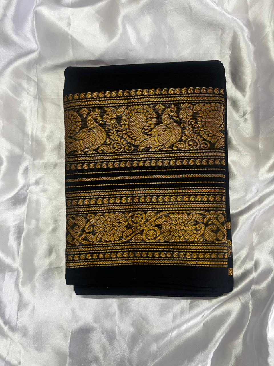 Handloom Black & Golden Kanchi Cotton Saree - Image 2