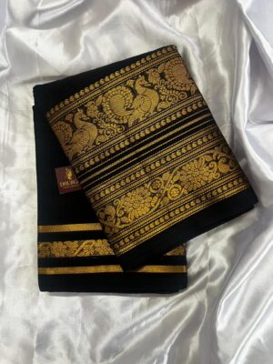 Handloom Black & Golden Kanchi Cotton Saree