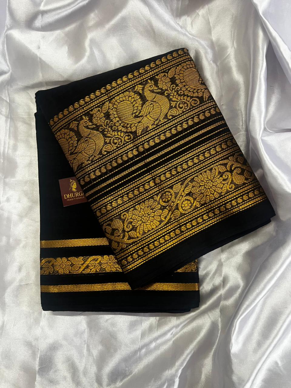 Handloom Black & Golden Kanchi Cotton Saree