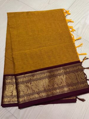 MUSTARD YELLOW & BRICK KANCHICOTTON SAREE