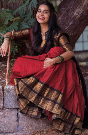 PREMIUM MAROON & BLACK HALF SAREE KANCHICOTTON