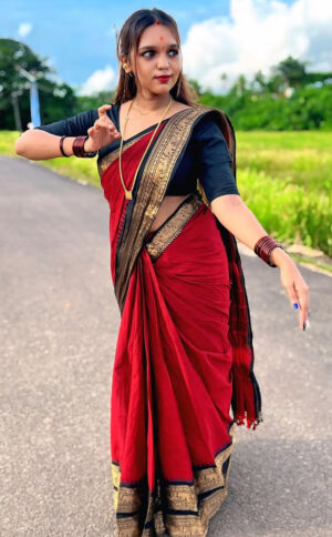 Handloom Maroon & Black Kanchi Cotton Saree
