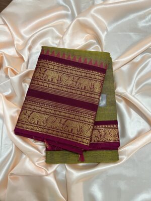 HANDLOOM GREEN & PINK KANCHICOTTON SAREE