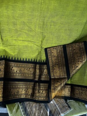 HANDLOOM GREEN & DARK BLACK KANCHICOTTON SAREE