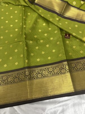 BANARASI SEMI KANCHIVARAM CHECKED SAREE GREEN