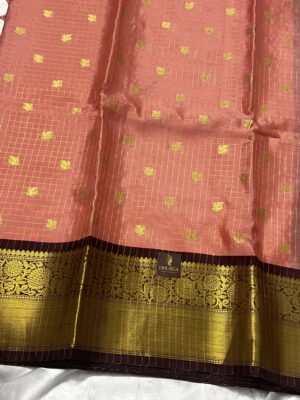 BANARASI SEMI KANCHIVARAM CHECKED SAREE PEACH