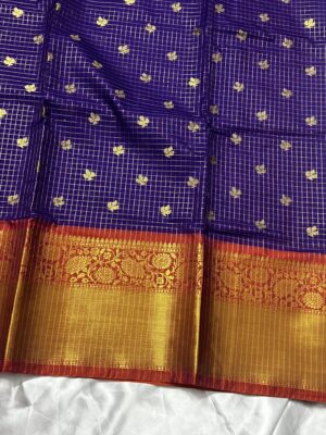 BANARASI SEMI KANCHIVARAM CHECKED SAREE BLUE & MAJANTA