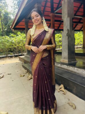 Premium Banarasi soft silk saree in a rich Coffee Brown hue