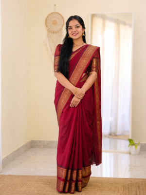 HANDLOOM  RED KANCHICOTTON SAREE