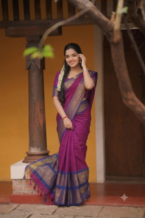 HANDLOOM VIOLET & BLUE KANCHICOTTON SAREE