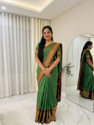 HANDLOOM CANDY GREEN KANCHICOTTON SAREE