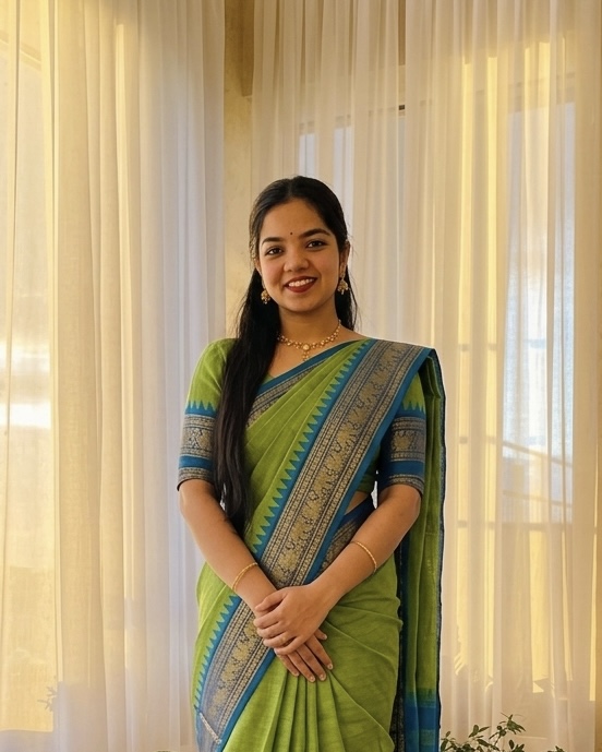 Handloom Pachapayar & Sea Green Kanchi Cotton Saree