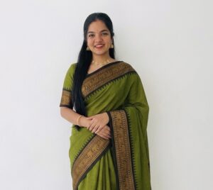 HANDLOOM GREEN & DARK BLACK KANCHICOTTON SAREE