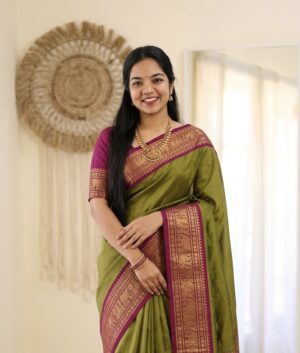 HANDLOOM GREEN & PINK KANCHICOTTON SAREE
