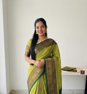 HANDLOOM PACHA PAYAR & DARK GREEN KANCHICOTTON SAREE