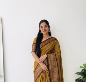 MUSTARD YELLOW & BRICK KANCHICOTTON SAREE