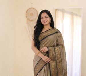 Handloom Ash & Black Kanchi Cotton Saree