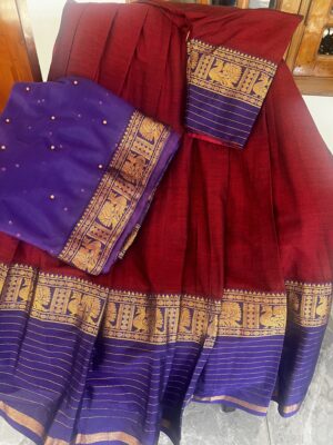 Maroon & Blue Narayenpet Half Saree