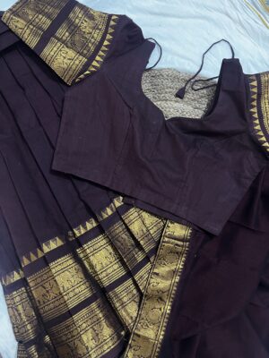 Handloom Coffee Brown Kanchi Cotton Half Saree (UNSTITCHED)