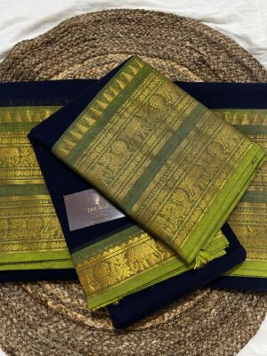 NAVY BLUE & GREEN PURE KANCHICOTTON SAREE