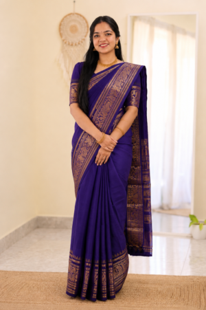 VIOL BLUE HANDLOOM KANCHICOTTON SAREE