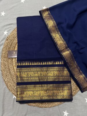 Handloom Navy Blue Kanchi Cotton Half Saree (UNSTITCHED)