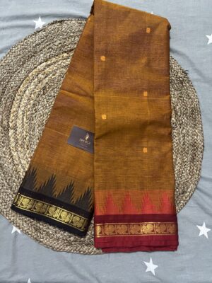 PREMIUM MUSTARD YELLOW GANGA JAMUNA KANCHICOTTON PUTTA SAREE