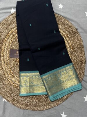 PREMIUM BLACK & LAVENDER BLUE KANCHI COTTON HANDLOOM KANCHICOTTON SAREE