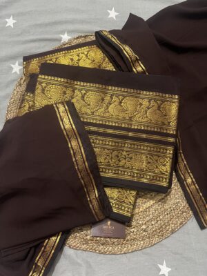 Handloom Coffee Brown Peacoak Kanchi Cotton Half Saree (UNSTITCHED)