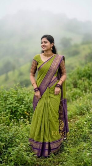 PREMIUM GREEN & VIOLET HANDLOOM KANCHICOTTON SAREE