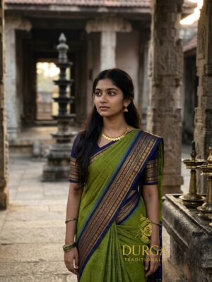 PREMIUM GREEN & INK BLUE HANDLOOM KANCHICOTTON SAREE