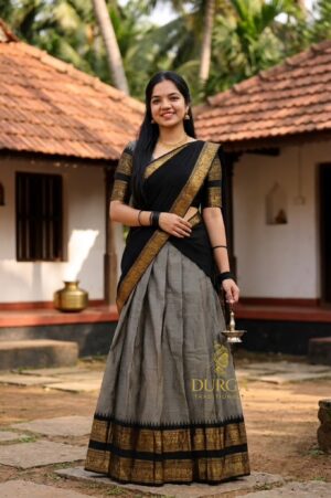 HANDLOOM ASH & BLACK HALF SAREE