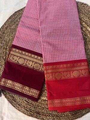 ONION PINK GANGA JAMUNA KANCHICOTTON PREMIUM CHECKS SAREE