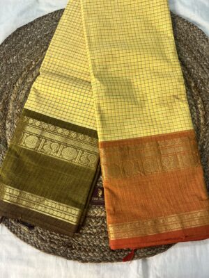 KRISHNA YELLOW GANGA JAMUNA KANCHICOTTON PREMIUM CHECKS SAREE
