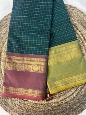 GREEN GANGA JAMUNA KANCHICOTTON PREMIUM CHECKS SAREE