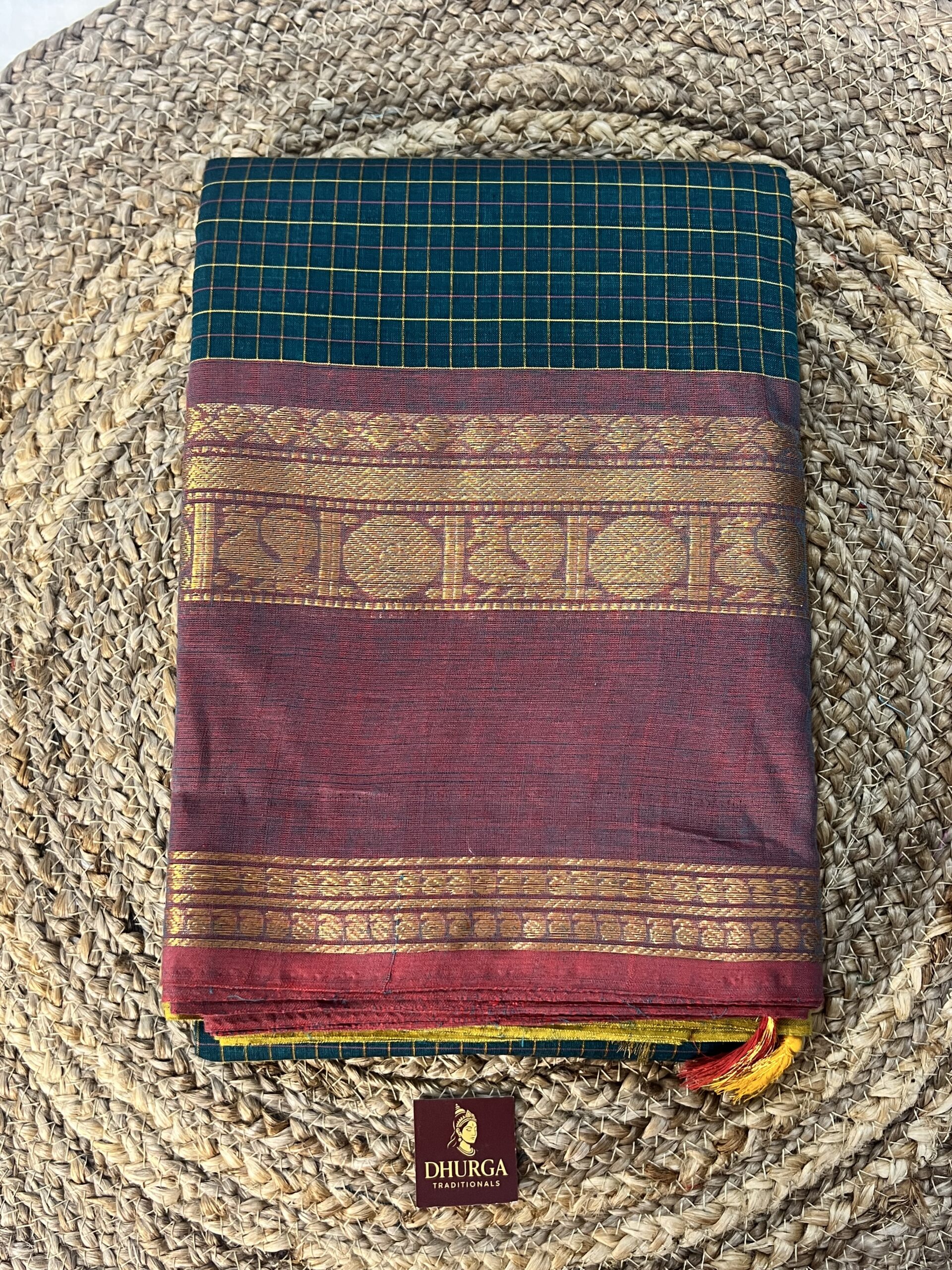 GREEN GANGA JAMUNA KANCHICOTTON PREMIUM CHECKS SAREE - Image 2