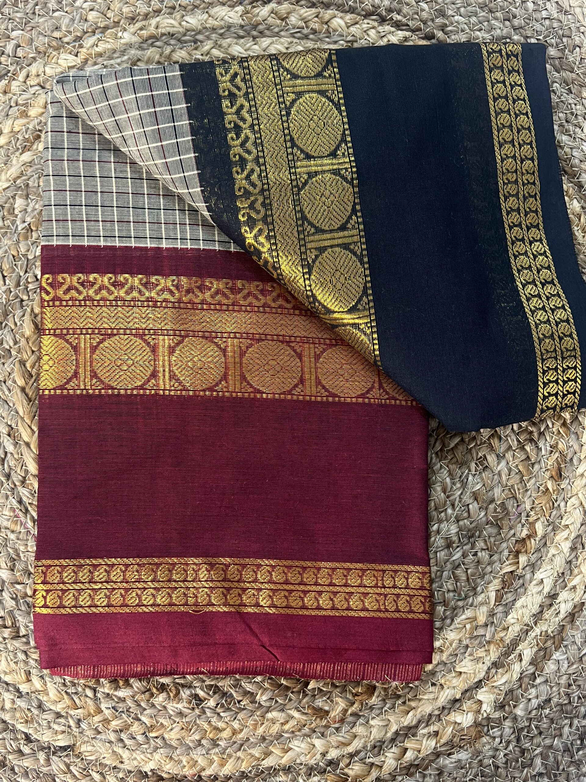 ASH GANGA JAMUNA KANCHICOTTON CHECKS SAREE - Image 3